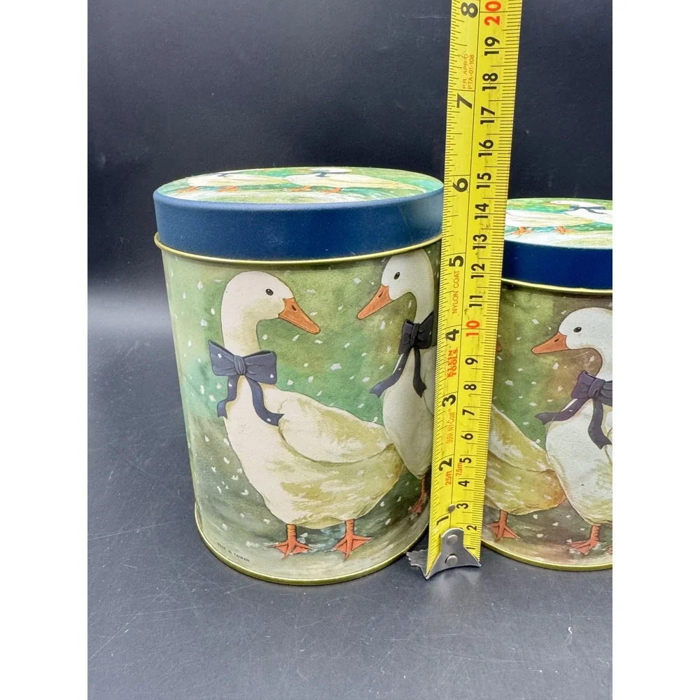 Set of 3 Goose Nesting Canisters Kitchen Storage Tins Blue Lids Farmhouse New